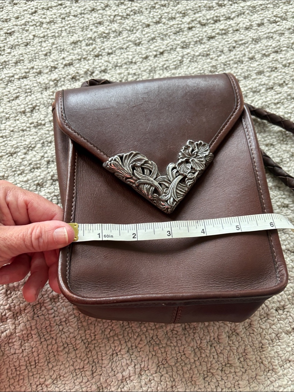 Vintage Brighton Leather Crossbody Bag with Metal Accents - Picture 8 of 11